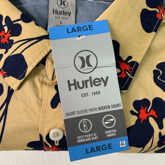 Hurley Men's Shirt L Button Front Hawaiian Stretch Shirt Tan Floral Print L - Picture 7 of 8